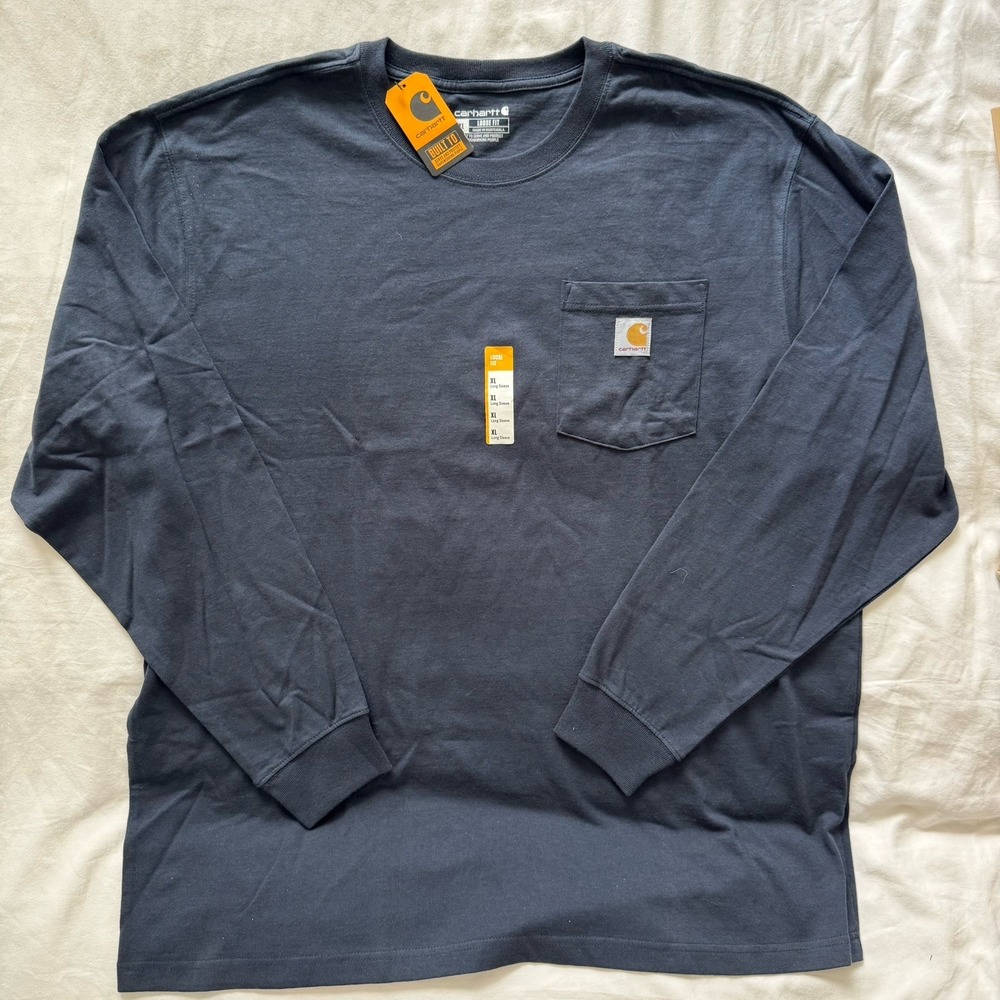 NWT Carhartt  Men's Long-Sleeve Pocket T-Shirt Navy Size XL Loose Fit